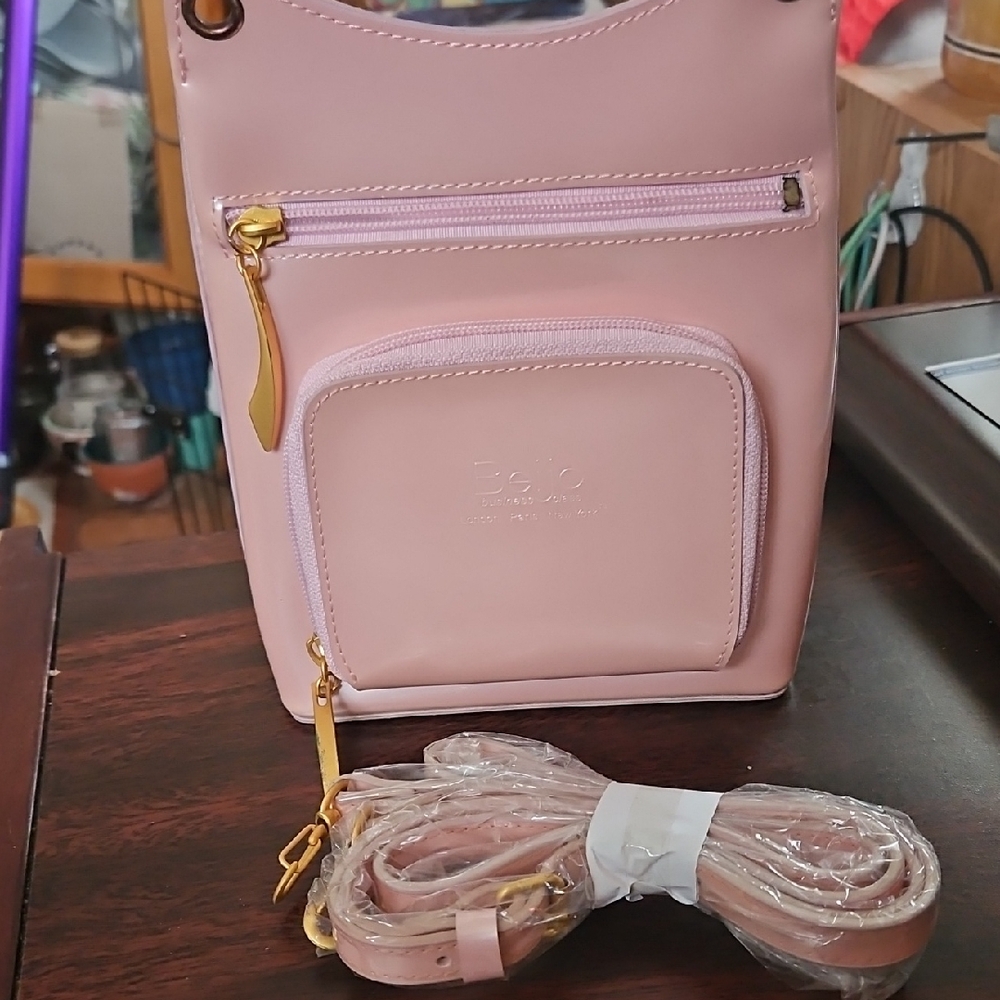Beijo Blush Pink Crossbody Bag with Gold Hardware